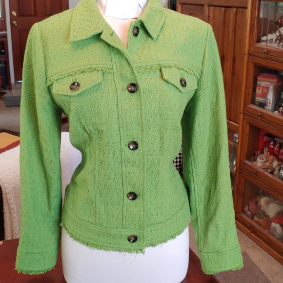 Chicos lime green short fringed Jacket 1 - Picture 2 of 5